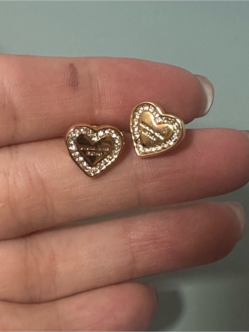 Gold Heart Stud Earrings with Crystals